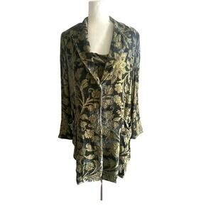 Roberto Cavalli 2 Pc Set Jacket Tank Silk Velvet Burnout L-XL Green Whimsygoth